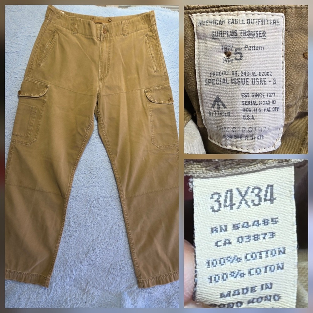 American Eagle Surplus Trouser Men's 34x34 Military Cargo Hip Hop Skate Wide Leg